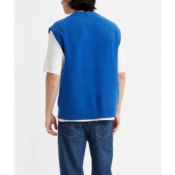 Levi's Sweater Vest Royal Blue Knit Pull Over Mens Medium Cotton Vneck Sz S NWT - Picture 3 of 7